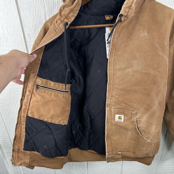 Vintage Quilted Women’s Carhartt Hooded Jacket “Tan” WJ130 BRN Size Large - Picture 3 of 7